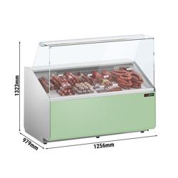 Vitrine refrigerada para bolos/pastelaria - 1256x979x1323mm - painel frontal verde-claro (RAL6019) - com 2 portas no reservado