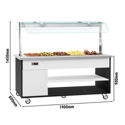 Heated Buffet Trolley DANZIG - 1900mm - for 5x GN 1/1 - Mobile - with Gantry - with Sneeze Screen