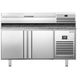 Chladicí stůl na pizzu PREMIUM PLUS - 1738x800 mm - se 2 dveřmi - se žulovou pracovní deskou - vč. chladicí nástavbové vitríny - 6x GN 1/3