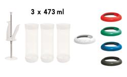 (3 pcs) Portioning Bottle Kit (473ml) - Single-Hole Medium Membrane - incl. hand grip & rod - 5 fixed portioning rings (7.5/10/15/22.5/30ml) - includes 3 bottles