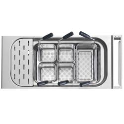 Tésztakosár készlet - B 145x145 mm, B 290x160 mm | magasság: 200 mm - rozsdamentes acél | ergonomikus műanyag fogantyú - 900-as főzősorhoz - kompatibilis: GNB499E | GNB899E | ENB499P - tartalmaz: 4 x Tésztakosár 1/6 | 1 x Tésztakosár 1/3