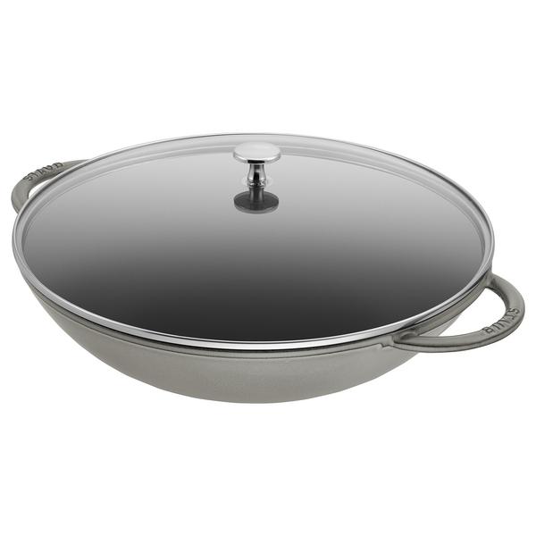 STAUB | SPECIALITIES - مقلاة ووك بغطاء زجاجي - قطر 370 مم - حديد زهر - رمادي غراغيت