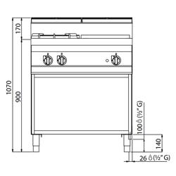 Комбінована варильна поверхня (газова плита) -  суцільна поверхня та 2 конфорки - 17,5 кВт