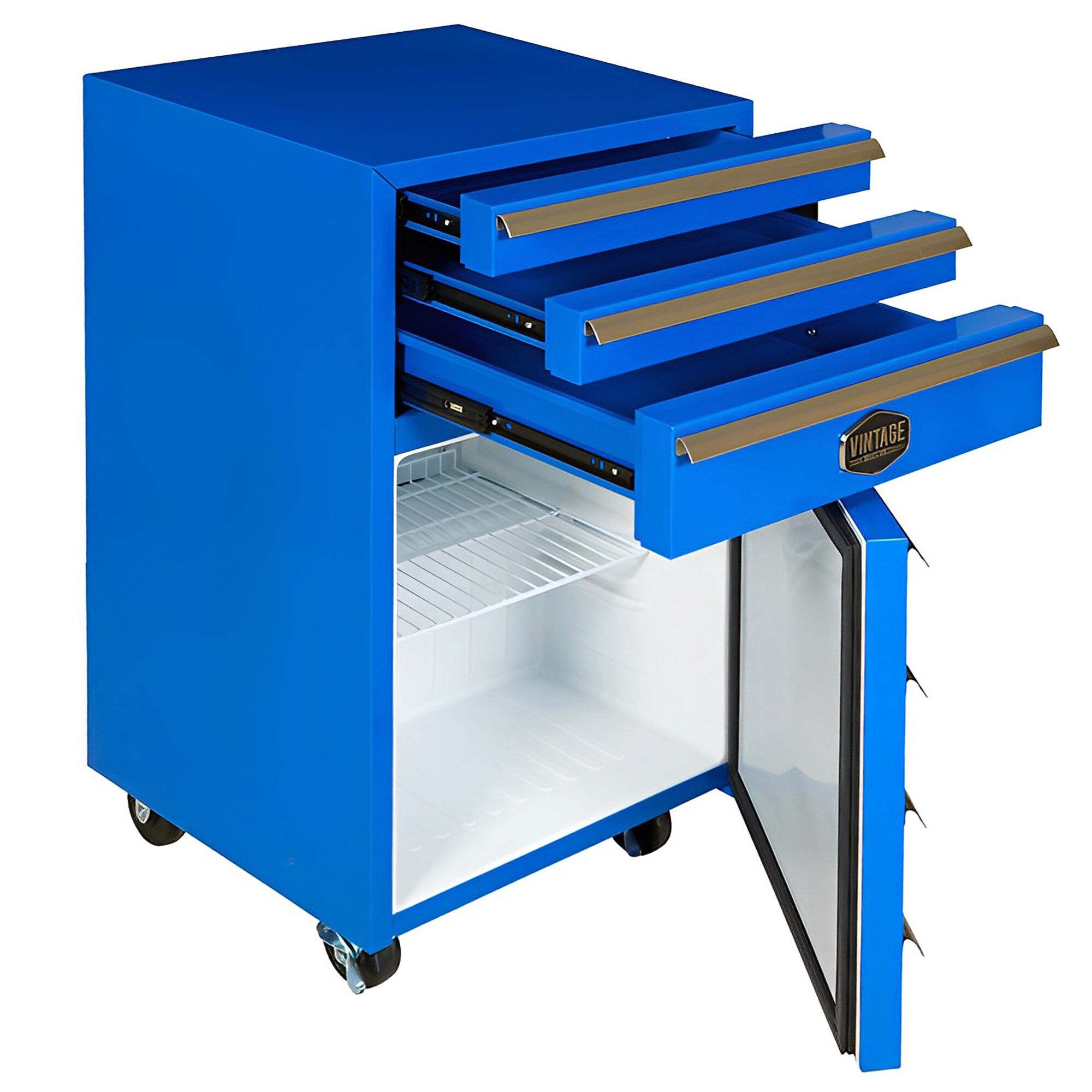 GASTRO-COOL | Armoire réfrigérée positive en acier inoxydable « Werkstattwagen » - 50 L - avec 1 porte - Roulettes - Bleue