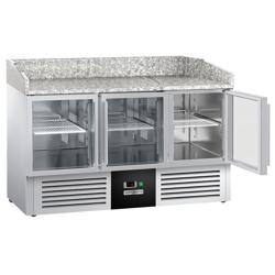 Table réfrigérée à pizza PREMIUM - 1400 x 700 mm - avec 3 portes vitrées