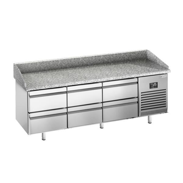 Mesa pizzera refrigerada PREMIUM PLUS - 1980x700mm - encimera de granito - con 6 cajones 1/2 GN