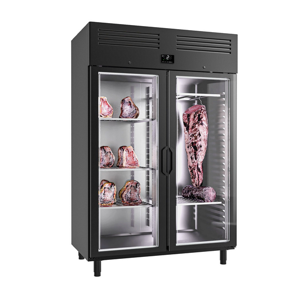 Dry Aging vleesrijpingskast - 1300mm - met 2 glazen deuren - Zwart