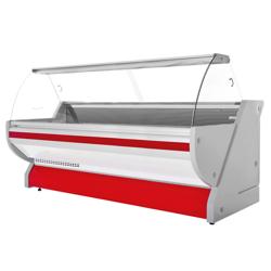 Koeltoonbank - 2965x1150mm - 570 liter - kleur rood - gebogen ruit - granitten werkblad