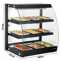 Vetrina calda da banco per rosticceria - 648mm - 1,16 kW - con 3 ripiani - Nero