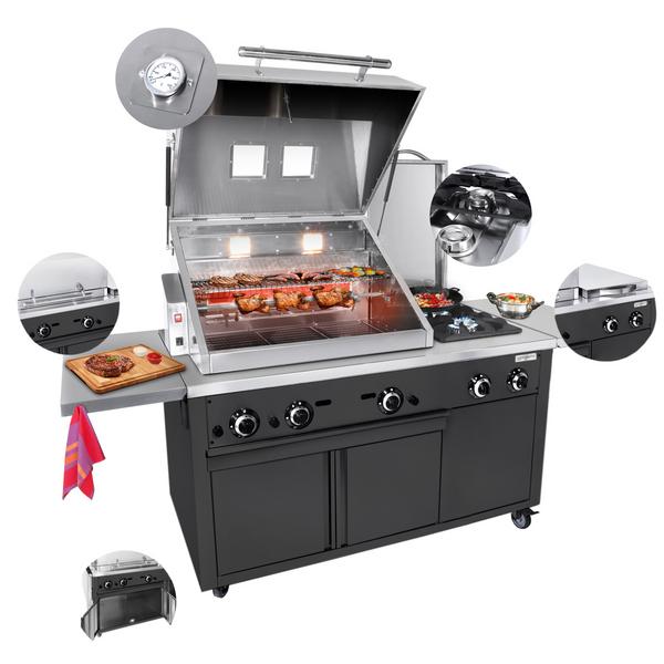 Gasbarbecue - 22,5kW - Zwart - incl. Hähnchenspieß, wielstel