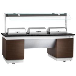 Bufet cald DUBLIN - 2300 mm - cu 3 chafing dish-uri - cu roți