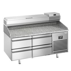 Pizzawerkbank PREMIUM PLUS - 1490x700mm - met granieten werkblad - met 4 laden - incl. opzetkoelvitrine - 6x GN 1/4