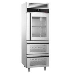 Armoire réfrigérée vitrée positive Inox AISI 304 PREMIUM - GN 2/1 - 700 L - avec 1 porte vitrée & 2 tiroirs & Glissières GN & 2 grilles GN 2/1