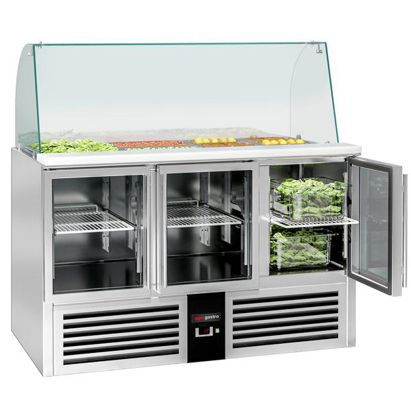 Saladette PREMIUM - 1368 mm - 3 porte in vetro - con supporto alto in vetro per 4x GN 1/1