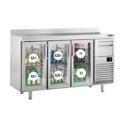 Barový chladicí stůl PREMIUM PLUS - Barkühltische Glas - 1960x600 mm - 520 l - se 3 skleněnými dveřmi, zadním lemem & vyklepávačem na kávu