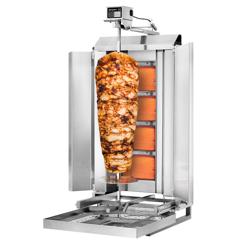 Macchina per Kebab Professionale a Gas  - 4 bruciatori - max 60kg - Da banco - incl. 2 protezioni laterali; 2 sportelli; vaschetta raccogli grassi; ugelli metano e GPL