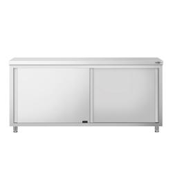 Table armoire en acier inoxydable PREMIUM - 1800x600mm - avec portes coulissantes et passe-plats