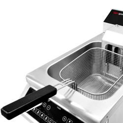 Friggitrice elettrica a induzione professionale da banco - 8L - 3,5kW - controllo elettronico della temperatura - con rubinetto di scarico - con alzacestello automatico