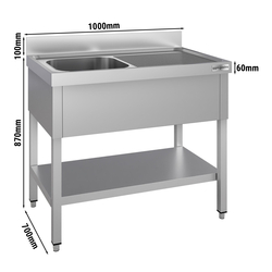 Vaskeborde med underhylde 1,0m - 1 vask til venstre L 50 x B 50 x D 30 cm