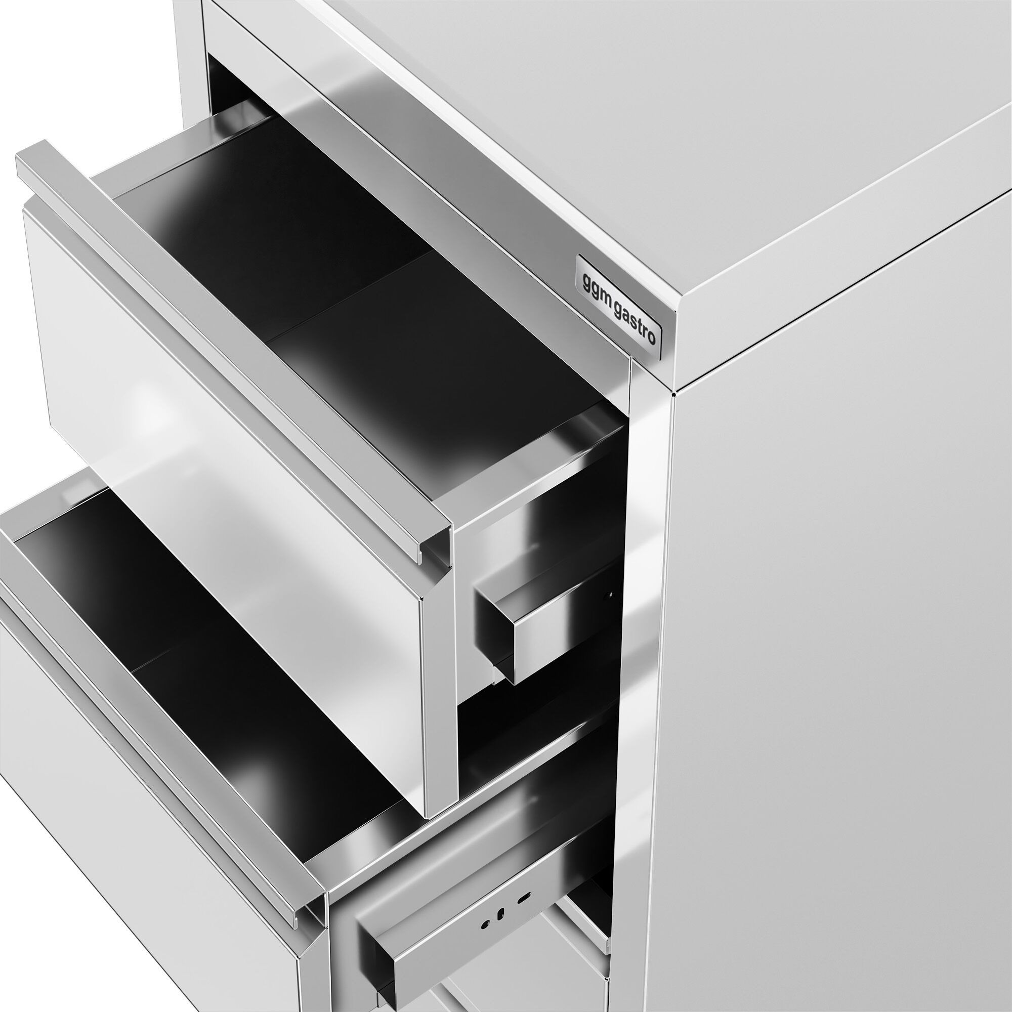 Meuble bas à tiroirs PREMIUM - Acier inoxydable - avec 4 tiroirs & dosseret - 400x600mm