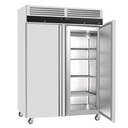 Tiefkylskåp Rostfritt stål ECO - GN 2/1 - 1480 mm - 960 liter - ned till -18 °C - med 2 dörrar - Umluftkylning, Automatisk avfrostning, R290, Lås - Svart front