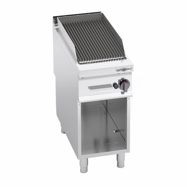 Gas lavasteengrill - 9,0kW - 0,4x0,9m - Gietijzeren rooster - Staand model - 900mm diep - RVS