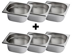 (6 stuks) Roestvrijstalen GN bak 1/6 - Hoogte: 65mm