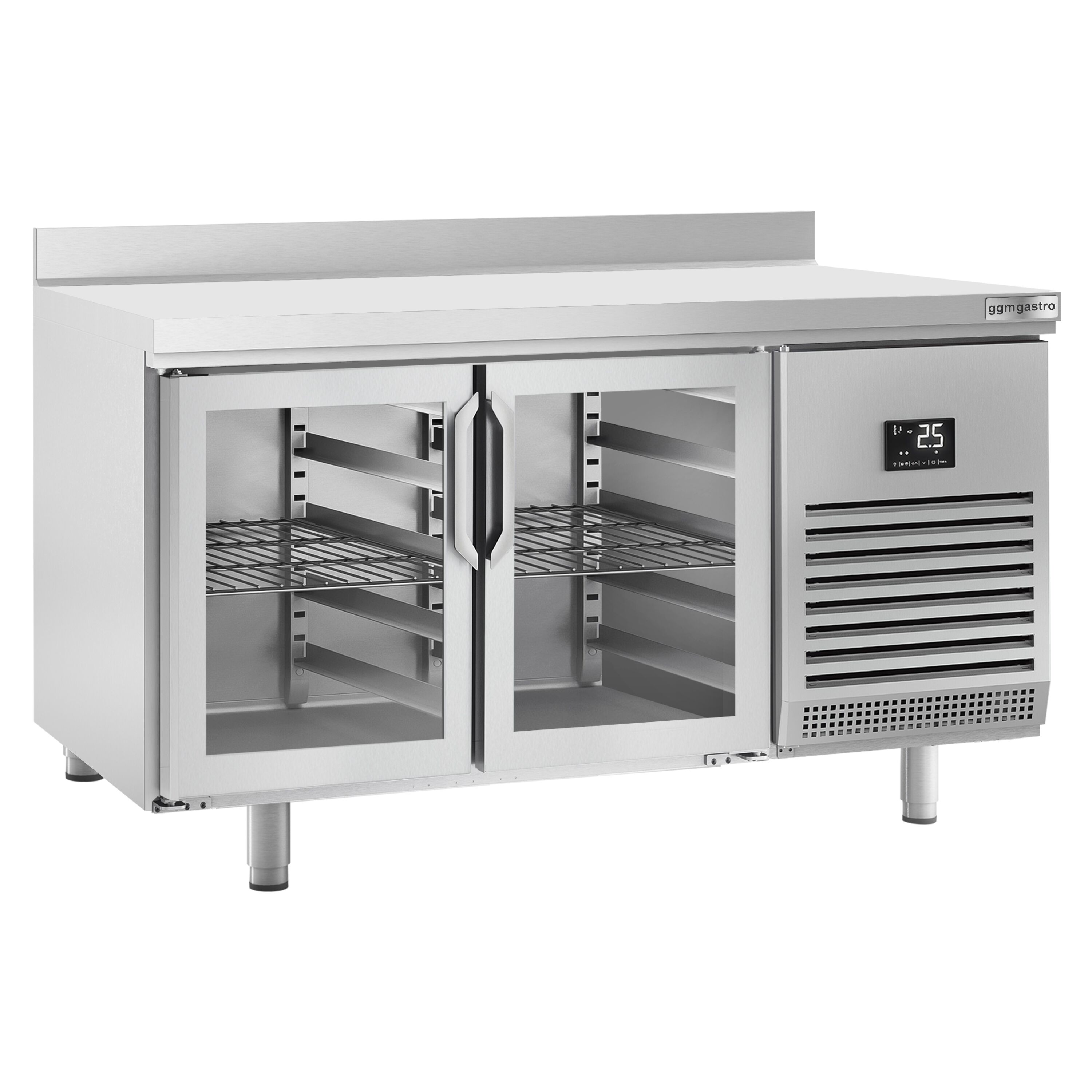 Table réfrigérée Premium PLUS - 1468x600 mm - avec 2 portes vitrées - avec dosseret