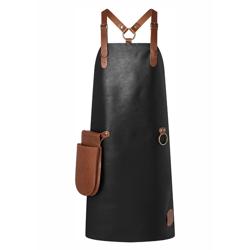 (6 pieces) KARLOWSKY | Professional Leather Bib Apron X‑Style Cross‑Back – Black - 600×820 mm