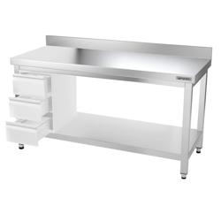 Pracovní stůl PREMIUM z nerezové oceli - 1,6 m - se spodní policí a obkladovým panelem