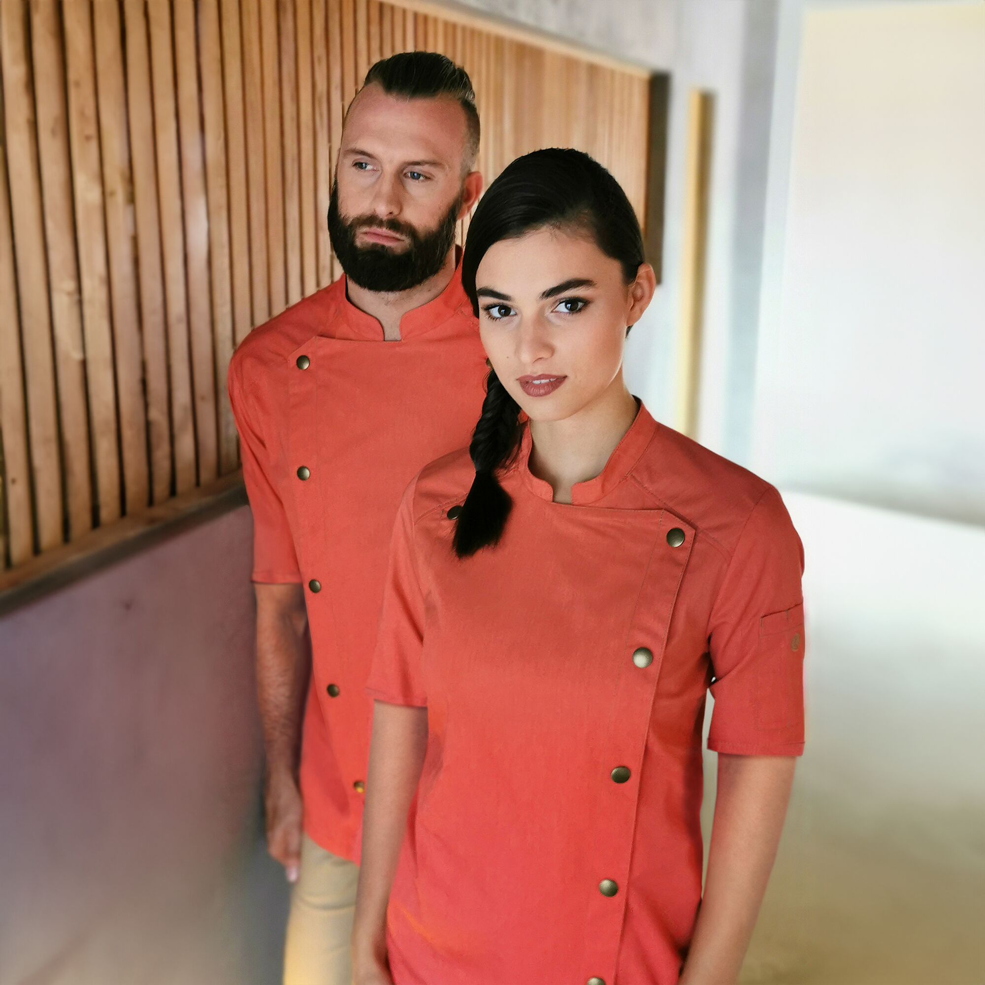 KARLOWSKY | Veste de cuisine à manches courtes style jeans - Rouge Vintage - Taille : 60