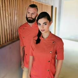 KARLOWSKY | Short-Sleeve Chef Jacket Jeans Style – Vintage Red - Size 60 - Press-Stud Closure