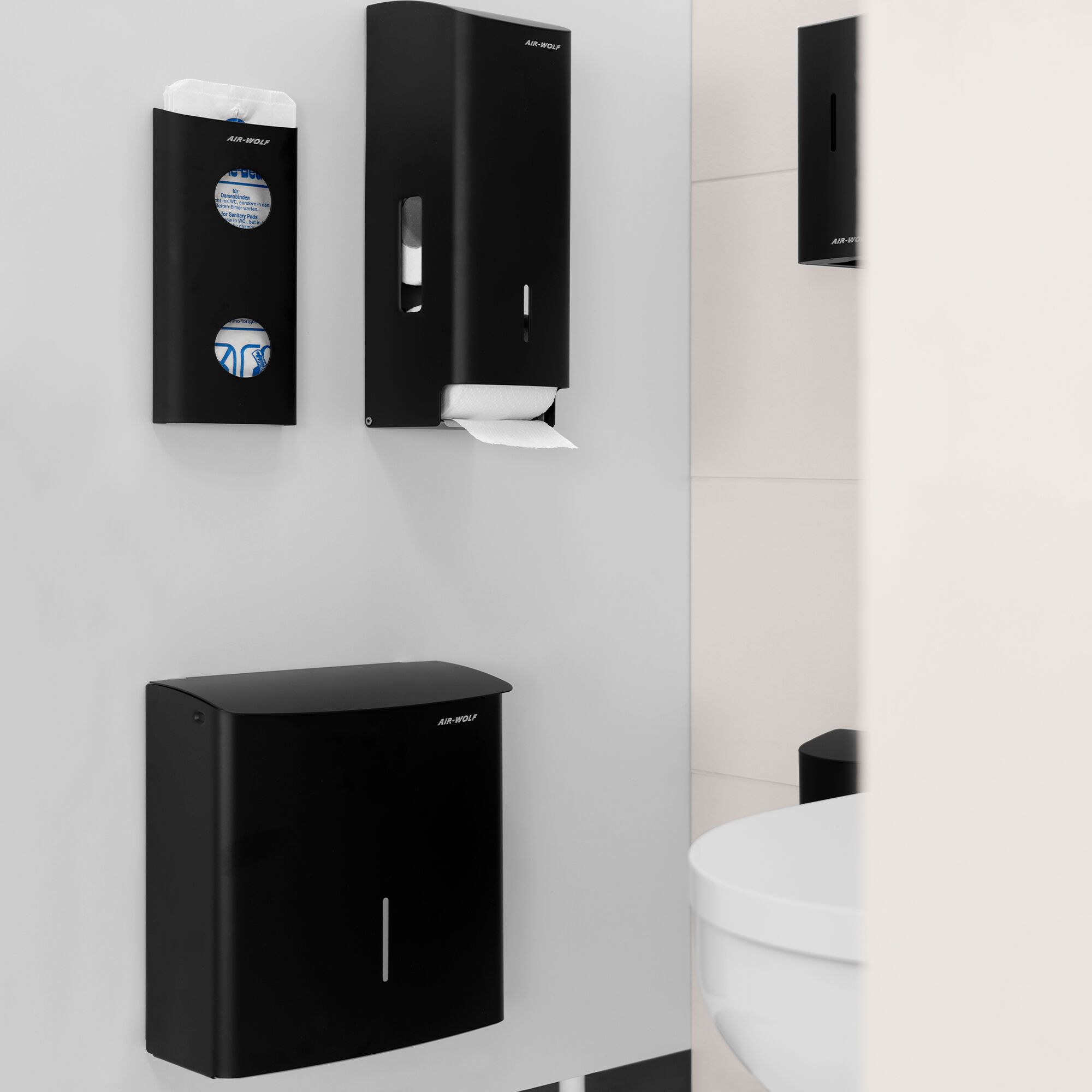 AIR-WOLF | Distributeur de sachets hygiéniques pour jusqu’à 25 sachets – inox noir mat
