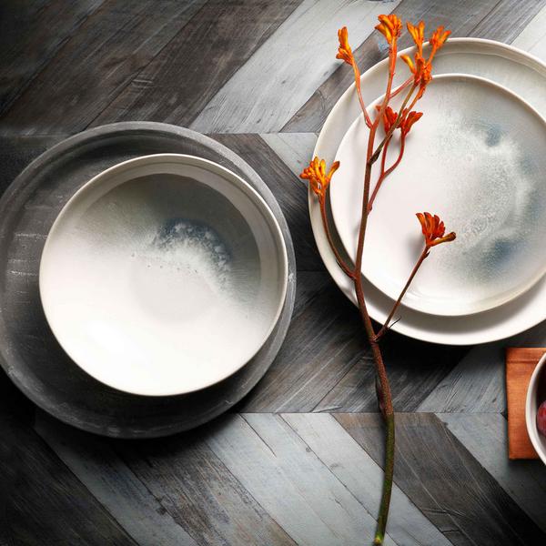(12 pcs) Dessert Bowl - Nordic - Stoneware - 900ml - round - Ø 150mm - Green/White