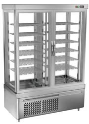 Vitrine réfrigérée négative 4 faces vitrées / Vitrine panoramique négative - 935L - 1320mm - avec 12 étagères en verre - 2 portes vitrées - Argent