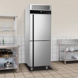 Vrieskast RVS PREMIUM - GN 2/1 - 700mm - 700liter - tot -20°C~-10°C - met 2 glasdeuren - geforceerde koeling, automatische ontdooiing & binnenverlichting