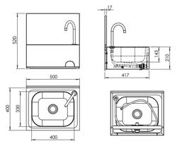 Commercial Hand Wash Basin - Stainless Steel - Knee-Operated - Right-Hand Tap - 500×400 mm Bowl