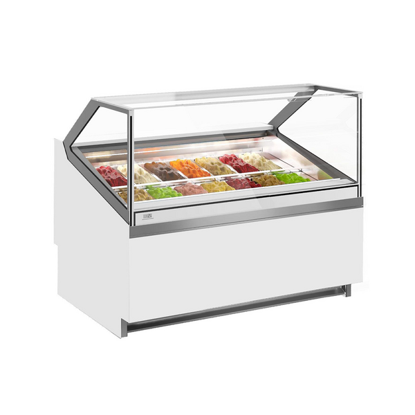 Lada na lody IVY - 1250 mm - konwekcyjna - na 14 pojemników o pojemności 5 litrów - Biała