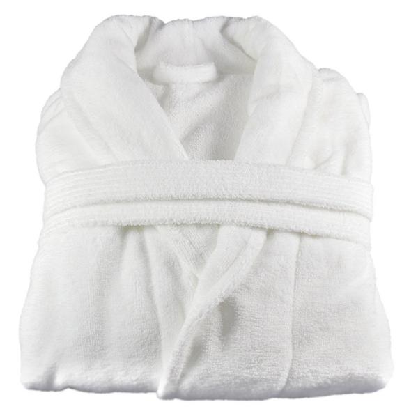(12 pcs) Bathrobe with Shawl Collar - Size: M - White - Velour Outer/Towelling Inner