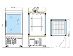 4-Sided Glass Display Fridge - 230L - 670mm - with 2 rotating shelves - 1 door - Silver - for patisserie