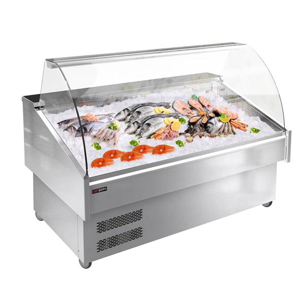 Vitrine réfrigérée à poissons - 1500mm - -1/+1°C - Vitre bombée - Éclairage LED - Roulettes