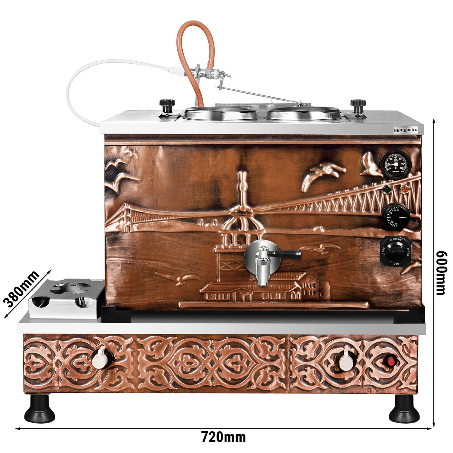 Samovar en cuivre - 770mm - 22 L - Mixte gaz/électrique - Design Istanbul