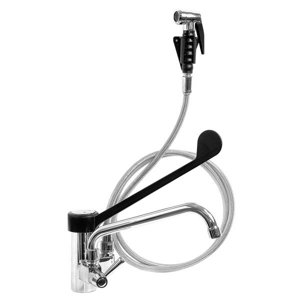 Enkelgats mengkraan - met 1-gats monobloc, tafelmodel, zwenkuitloop, eengreeps, handdouche & slang 2000mm, G1/2, debiet 11-17l/min - 250mm