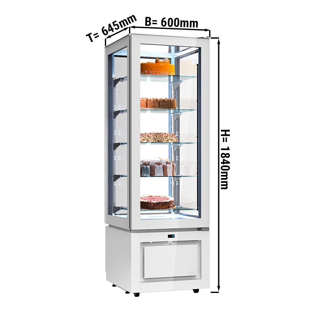 Vitrine réfrigérée 4 faces vitrées / Vitrine panoramique – 324 litres – 600 mm – 5 étagères – Blanc