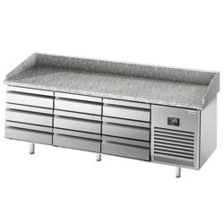 Table à pizza réfrigérée Premium PLUS – 1980 × 700 mm – avec 9 tiroirs
