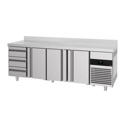 Table réfrigérée PREMIUM - 2330 x 700 mm - avec 3 portes - 2 tiroirs - avec dosseret