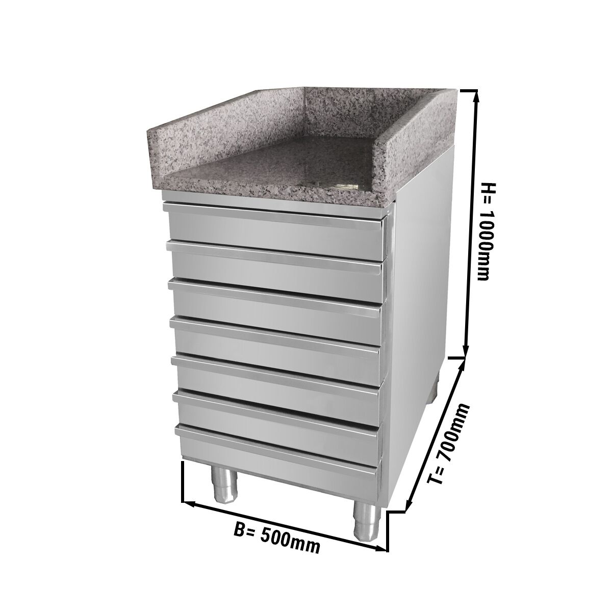 Table de caisse en inox & 7 tiroirs – 0,5 × 0,7 m