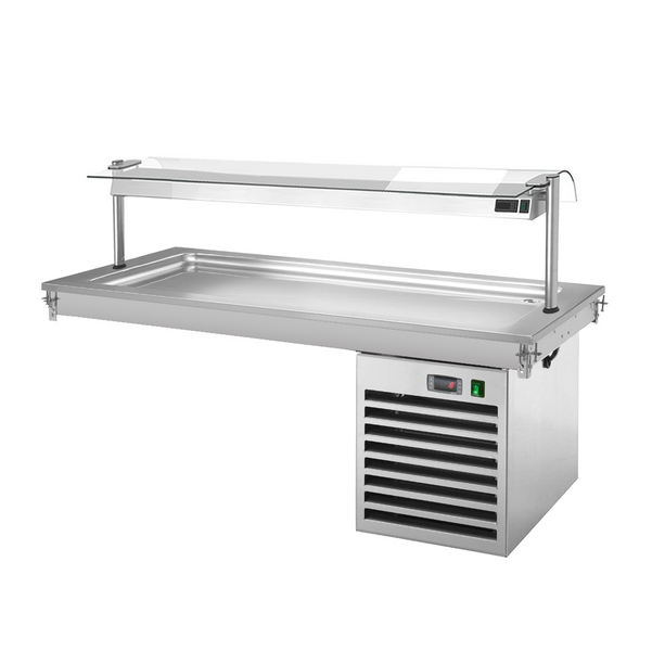 Bandeja enfriadora emportable - 1,5m - +2 ~ +8 °C - 4x GN 1/1 - con protección de vidrio