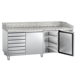 Pizzawerkbank ECO - 2025x800mm - met granieten werkblad - met 2 deuren & 7 laden