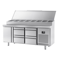 میز یخچالی آماده سازی - 1960*600 میلیمتر - یک درب 11x GN 1/4 و 4 کشو - ویترین استیل